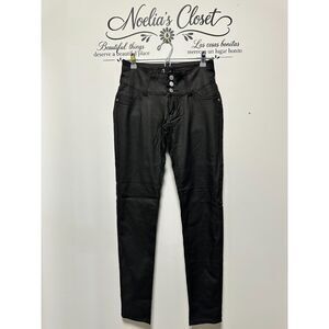 Burbu Jeans High Rise Triple Button Coated Black Skinny Pants Size 9